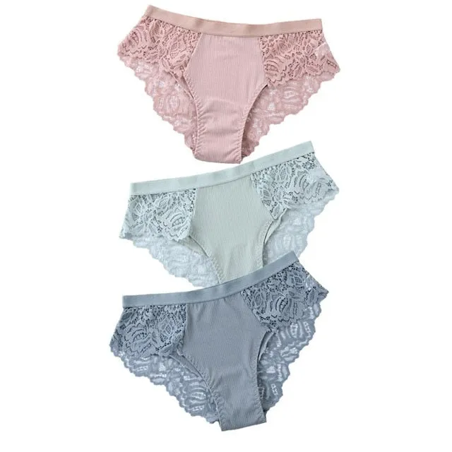 3 Pack Briefs Lace Panties Underwear Lingerie  Floral Underpants Undies