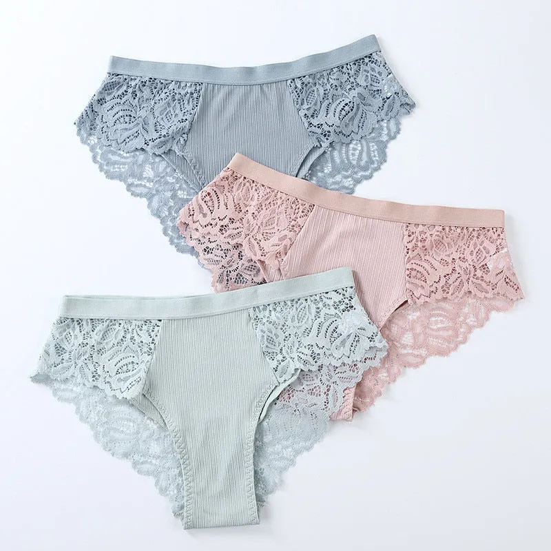 3 Pack Briefs Lace Panties Underwear Lingerie  Floral Underpants Undies