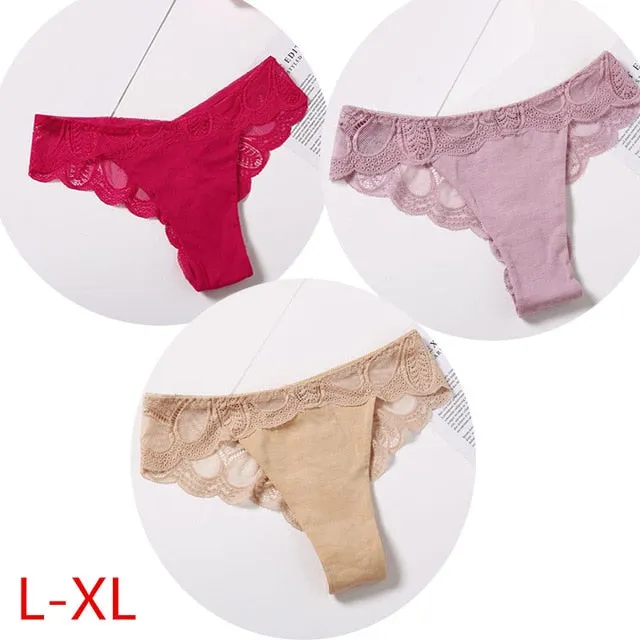 3 Pack Cotton G-string Briefs Lace Underwear Floral Thong Panties