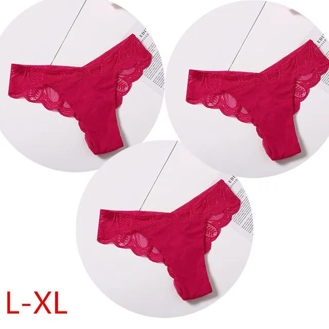 3 Pack Cotton G-string Briefs Lace Underwear Floral Thong Panties