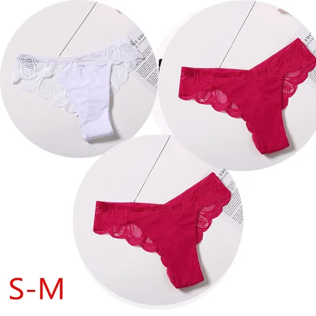 3 Pack Cotton G-string Briefs Lace Underwear Floral Thong Panties