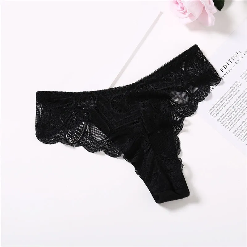 3 Pack Cotton G-string Briefs Lace Underwear Floral Thong Panties