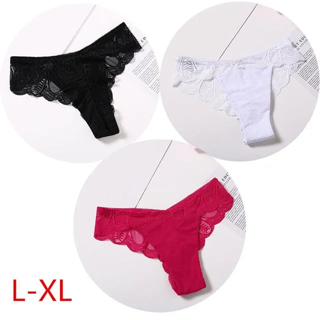 3 Pack Cotton G-string Briefs Lace Underwear Floral Thong Panties