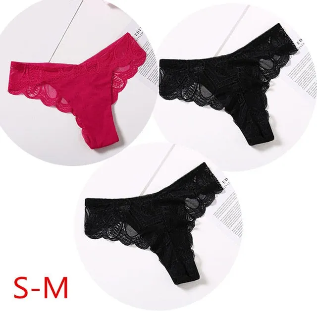 3 Pack Cotton G-string Briefs Lace Underwear Floral Thong Panties