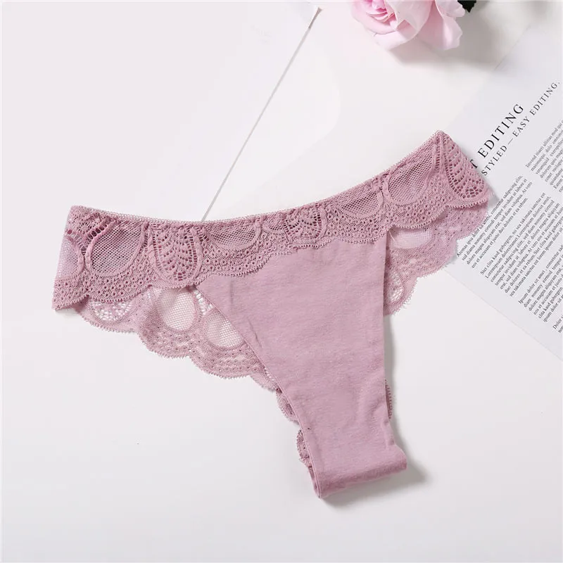 3 Pack Cotton G-string Briefs Lace Underwear Floral Thong Panties