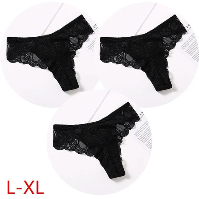 3 Pack Cotton G-string Briefs Lace Underwear Floral Thong Panties