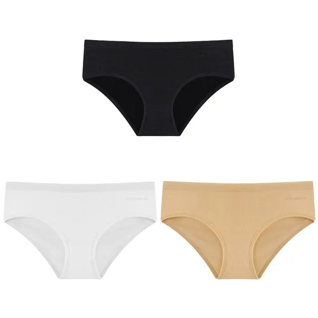 3 Pack Women's Panties Cotton Underwear Solid Color Briefs Girls Low-Rise Soft Panty Underpants Lingerie