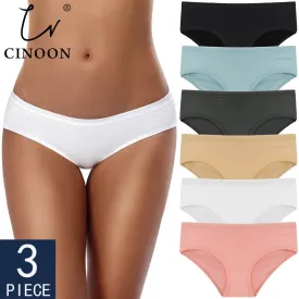 3 Pack Women's Panties Cotton Underwear Solid Color Briefs Girls Low-Rise Soft Panty Underpants Lingerie