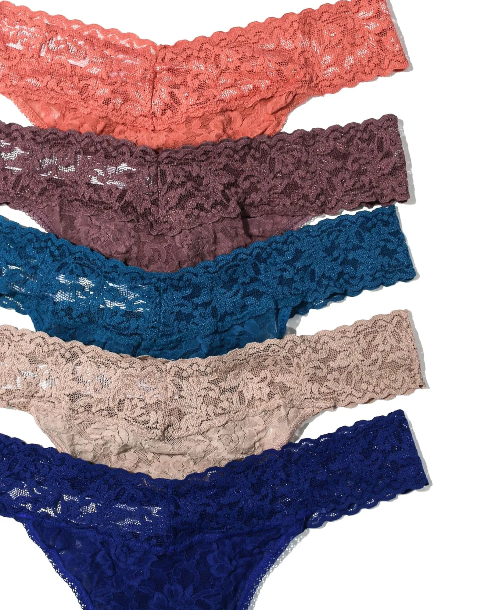 5PACK SIGNATURE LACE PLUS THONG | HDBT-HIMALAYAN PINK/DUSK/BEGUILING BLUE/TAUPE/MIDNIGHT BLUE