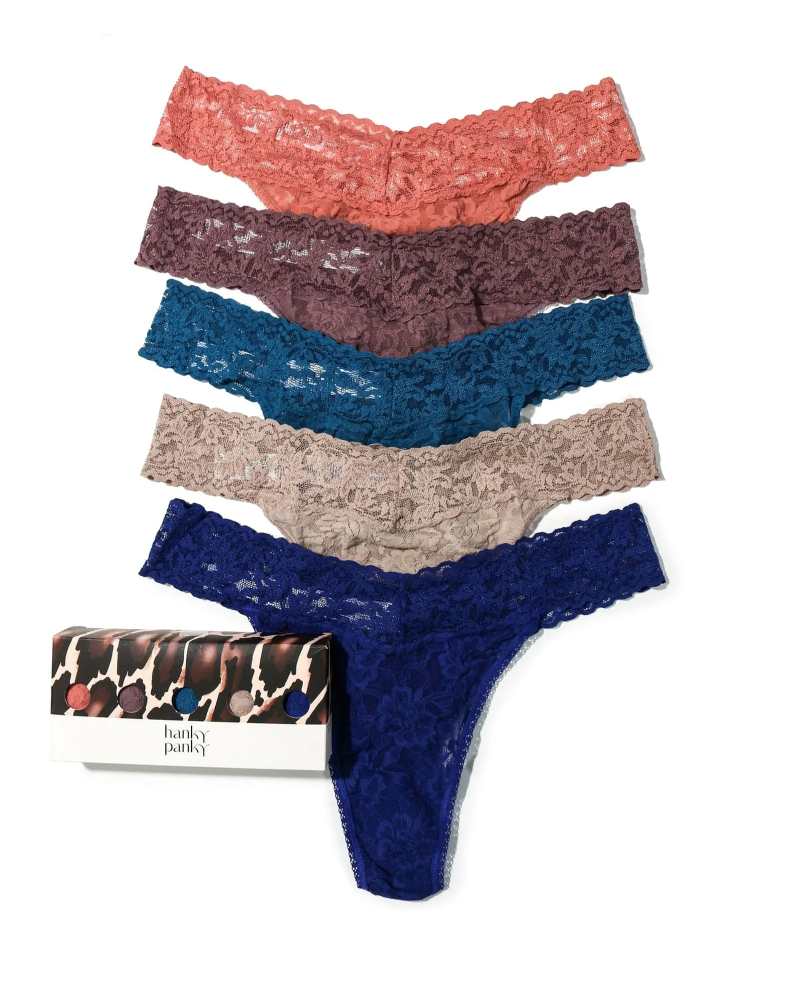 5PACK SIGNATURE LACE PLUS THONG | HDBT-HIMALAYAN PINK/DUSK/BEGUILING BLUE/TAUPE/MIDNIGHT BLUE