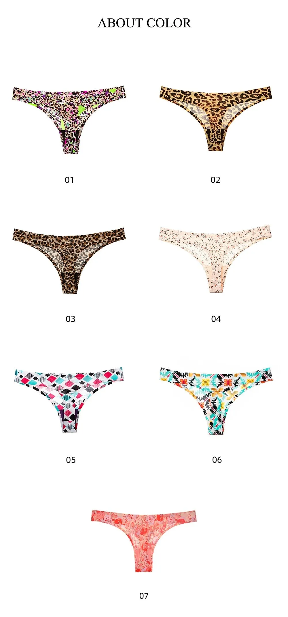 7 Pack Leopard Pint Underwear Panties T-back Soft G-string Sports Seamless Print Foral Thongs