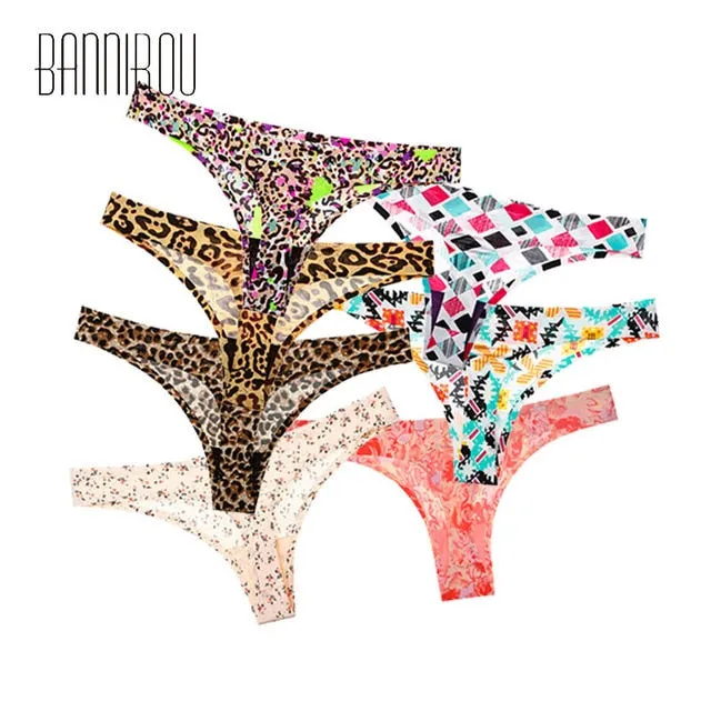 7 Pack Leopard Pint Underwear Panties T-back Soft G-string Sports Seamless Print Foral Thongs