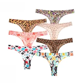 7 Pack Leopard Pint Underwear Panties T-back Soft G-string Sports Seamless Print Foral Thongs