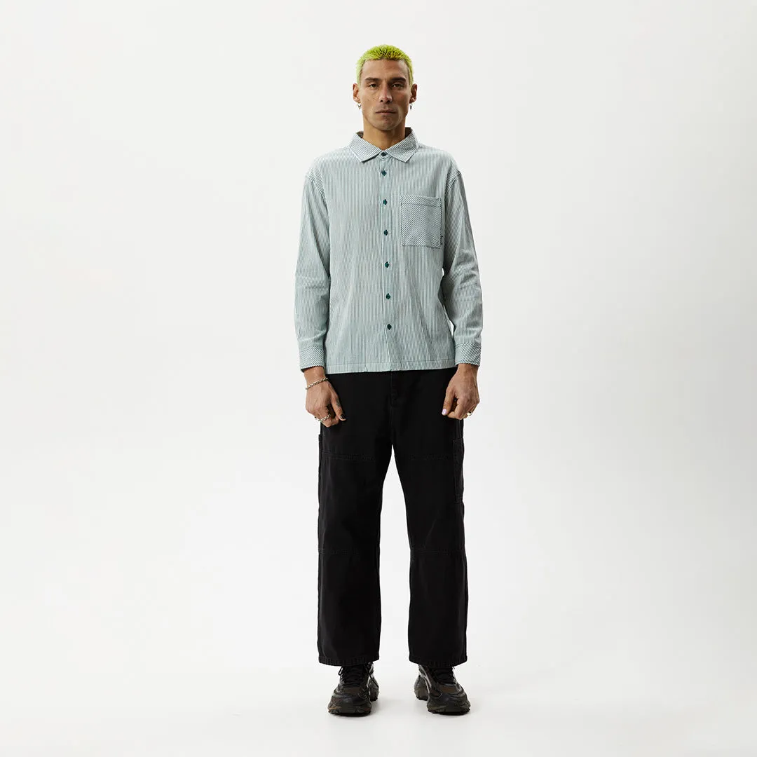 AFENDS Mens Intergalactic - Long Sleeve Shirt - Emerald Stripe