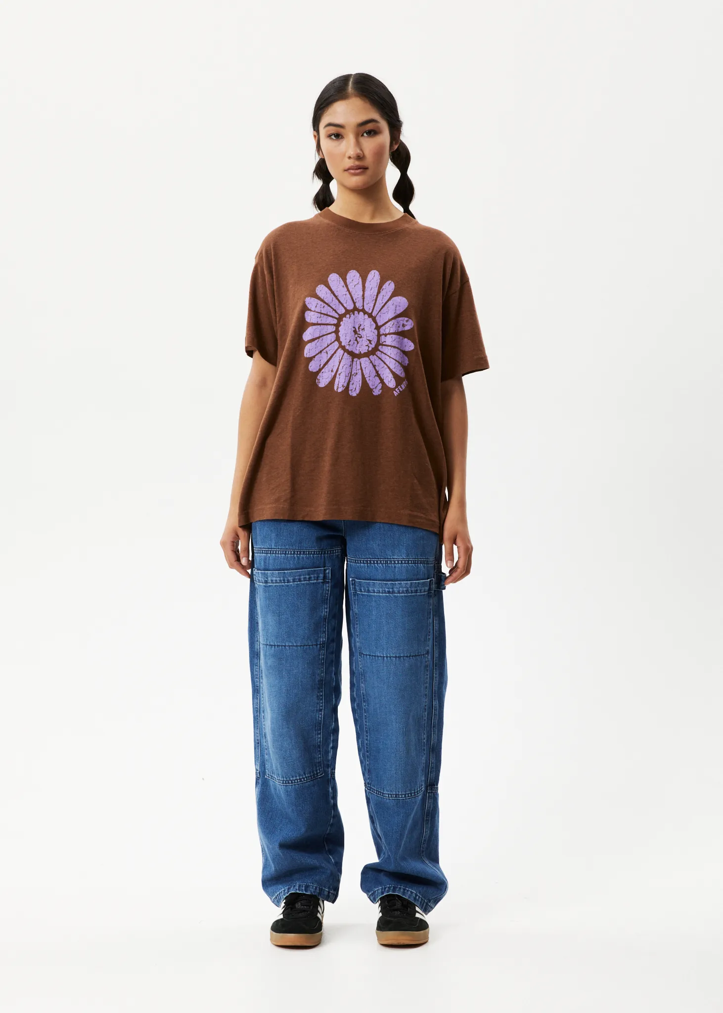 AFENDS Womens Daisy Slay - Oversized Graphic T-Shirt - Toffee