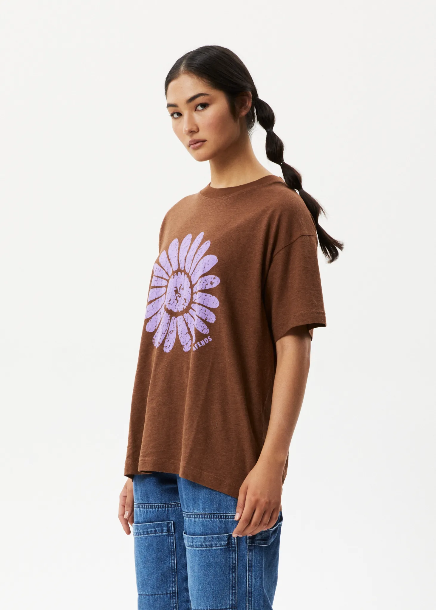 AFENDS Womens Daisy Slay - Oversized Graphic T-Shirt - Toffee