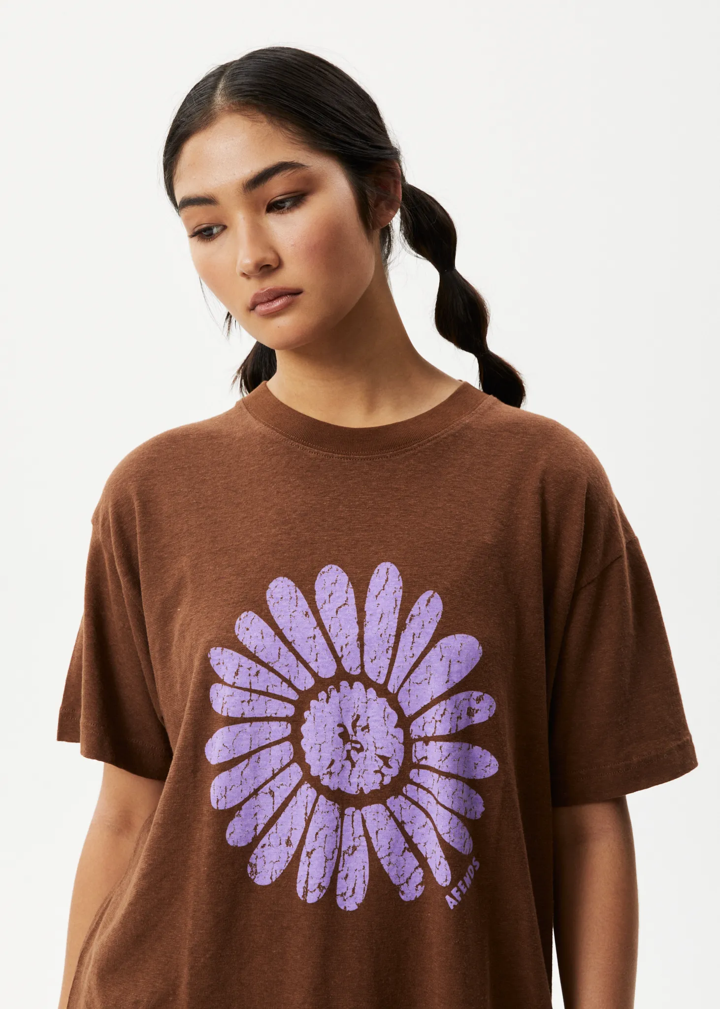 AFENDS Womens Daisy Slay - Oversized Graphic T-Shirt - Toffee