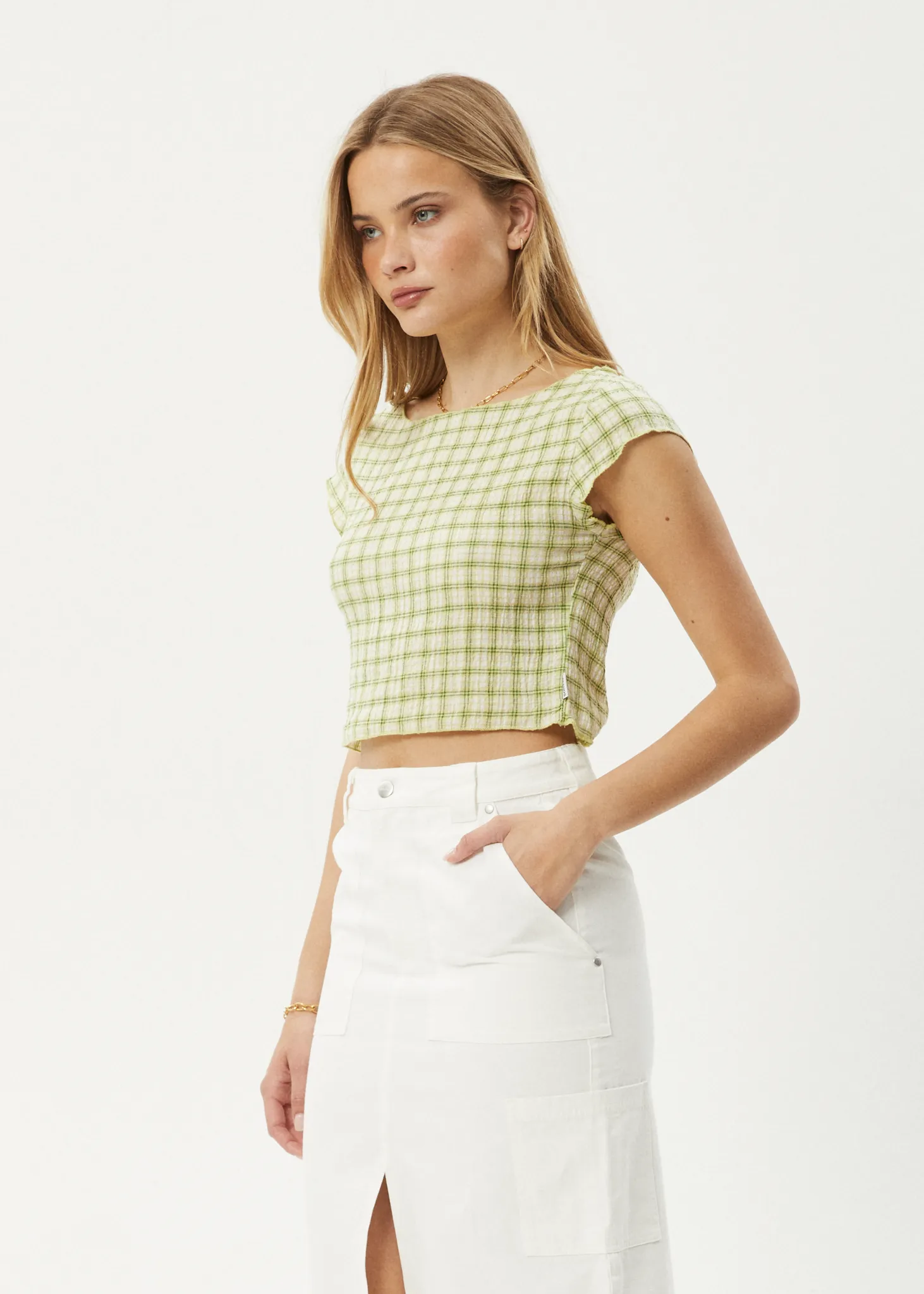 AFENDS Womens Darcy - Check Top - Lemongrass Check