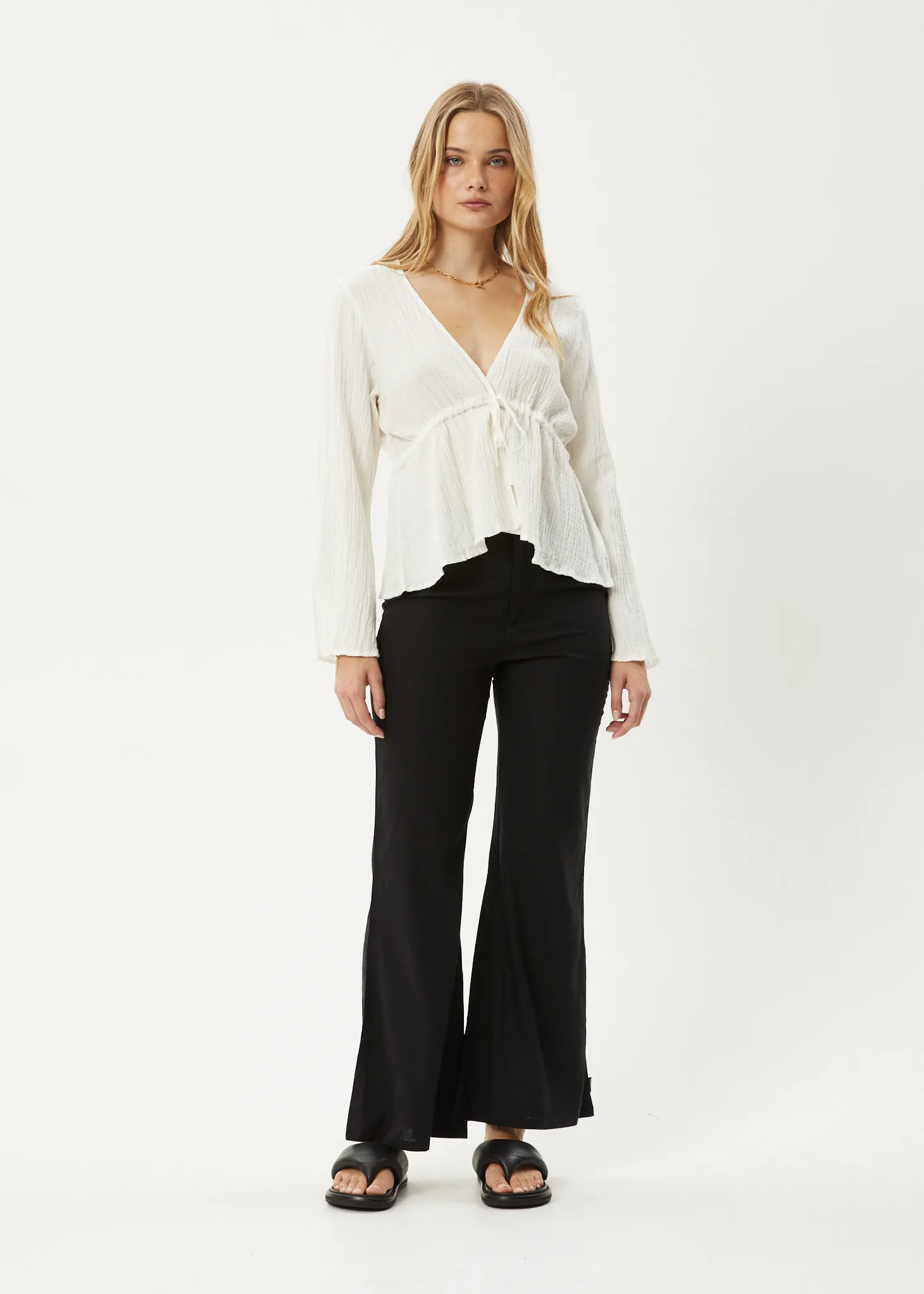 AFENDS Womens Focus - Seersucker Tie Top - Off White