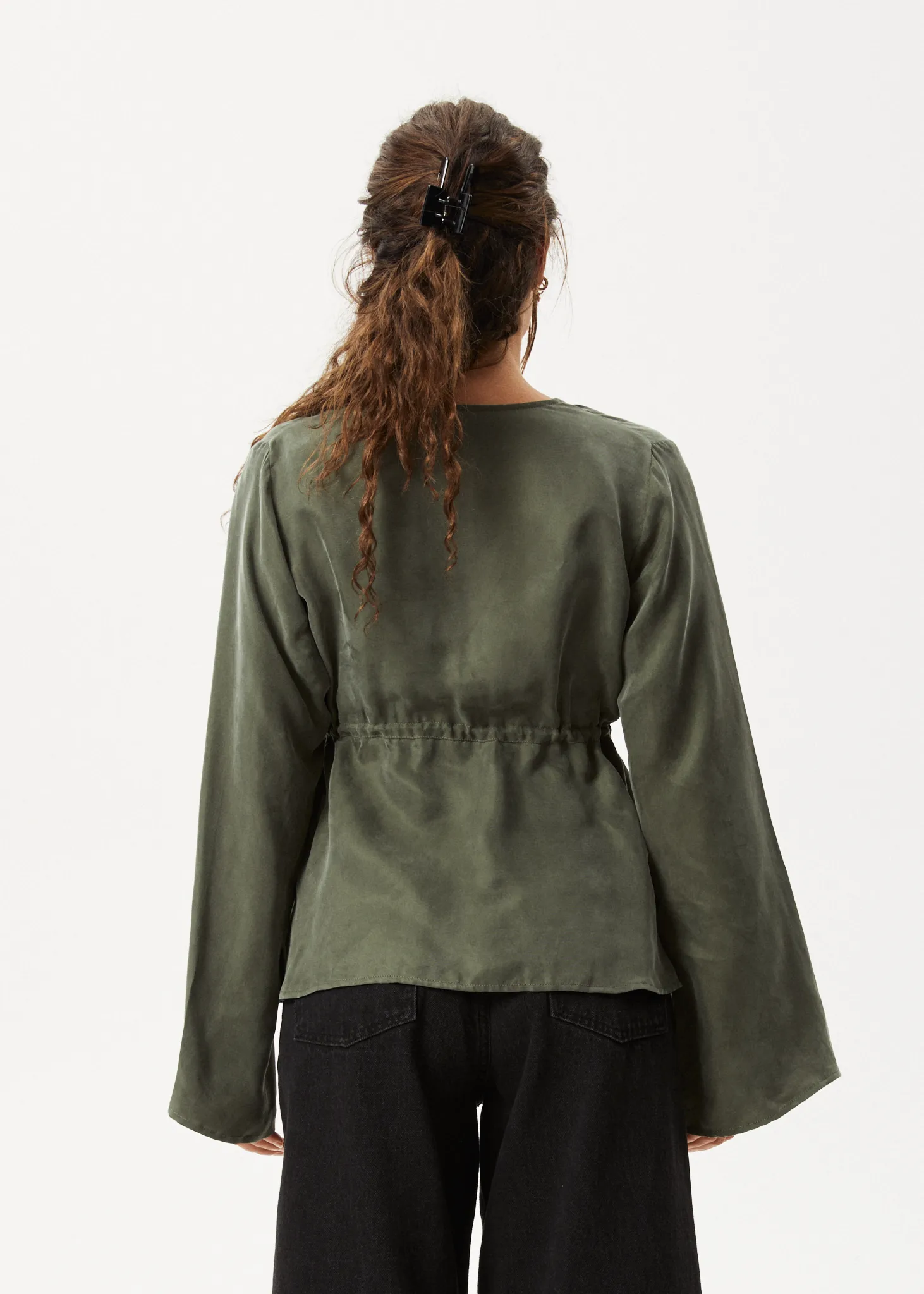 AFENDS Womens Grace - Cupro Tie Blouse - Deep Green