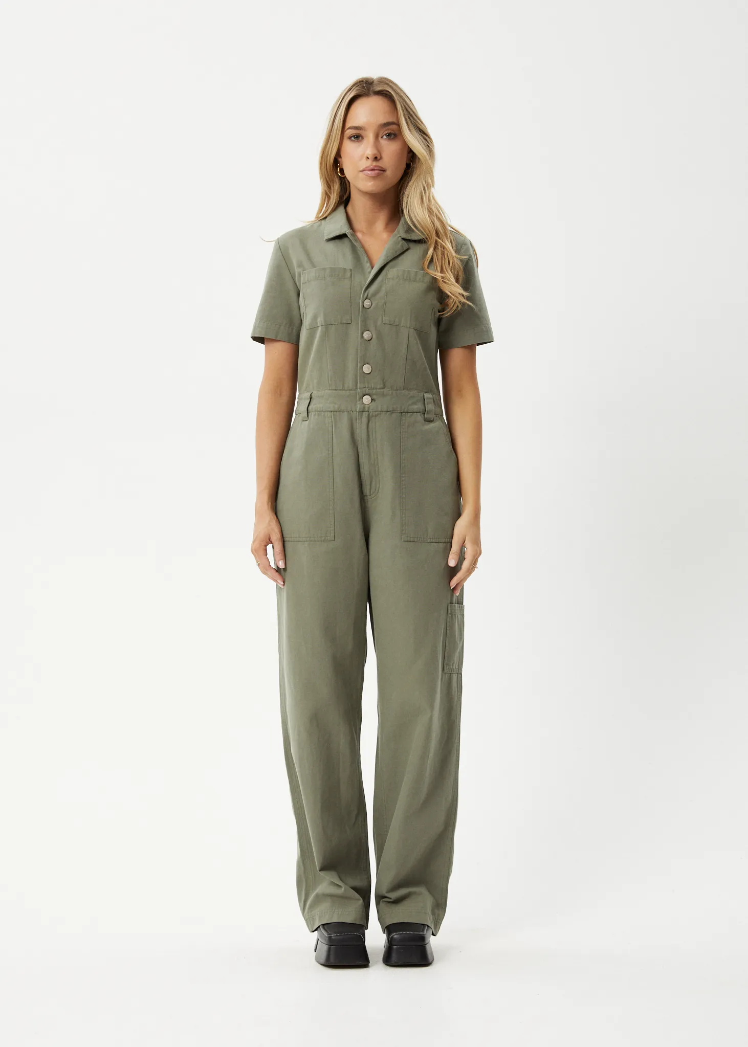 AFENDS Womens Mika - Canvas Jumpsuit - Olive