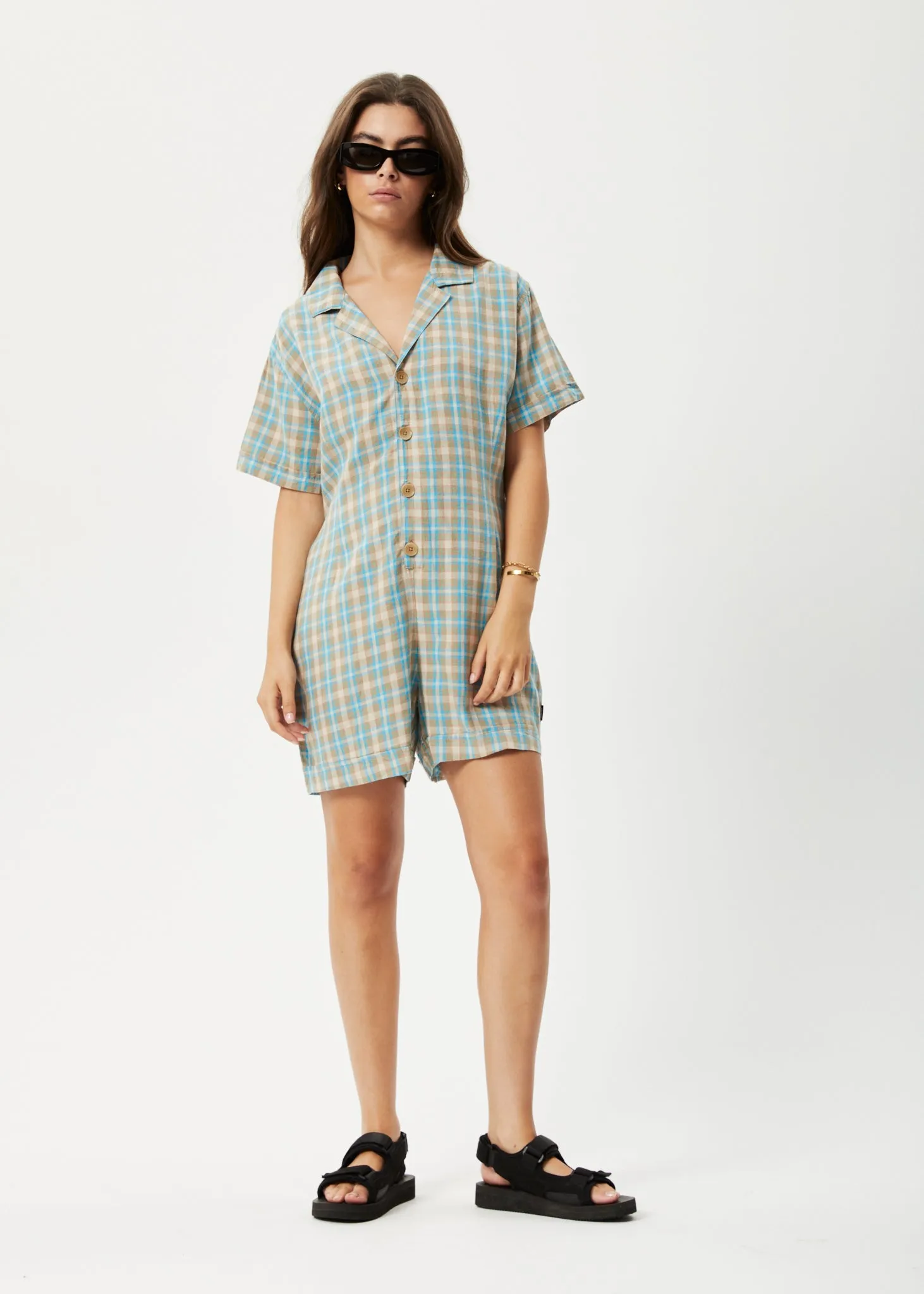 AFENDS Womens Millie Kokomo - Playsuit - Tan Check