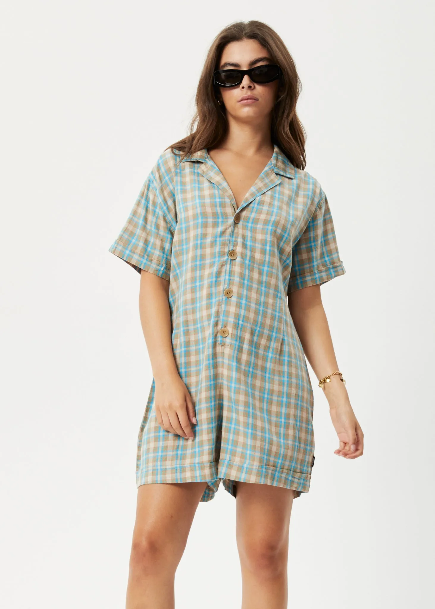 AFENDS Womens Millie Kokomo - Playsuit - Tan Check