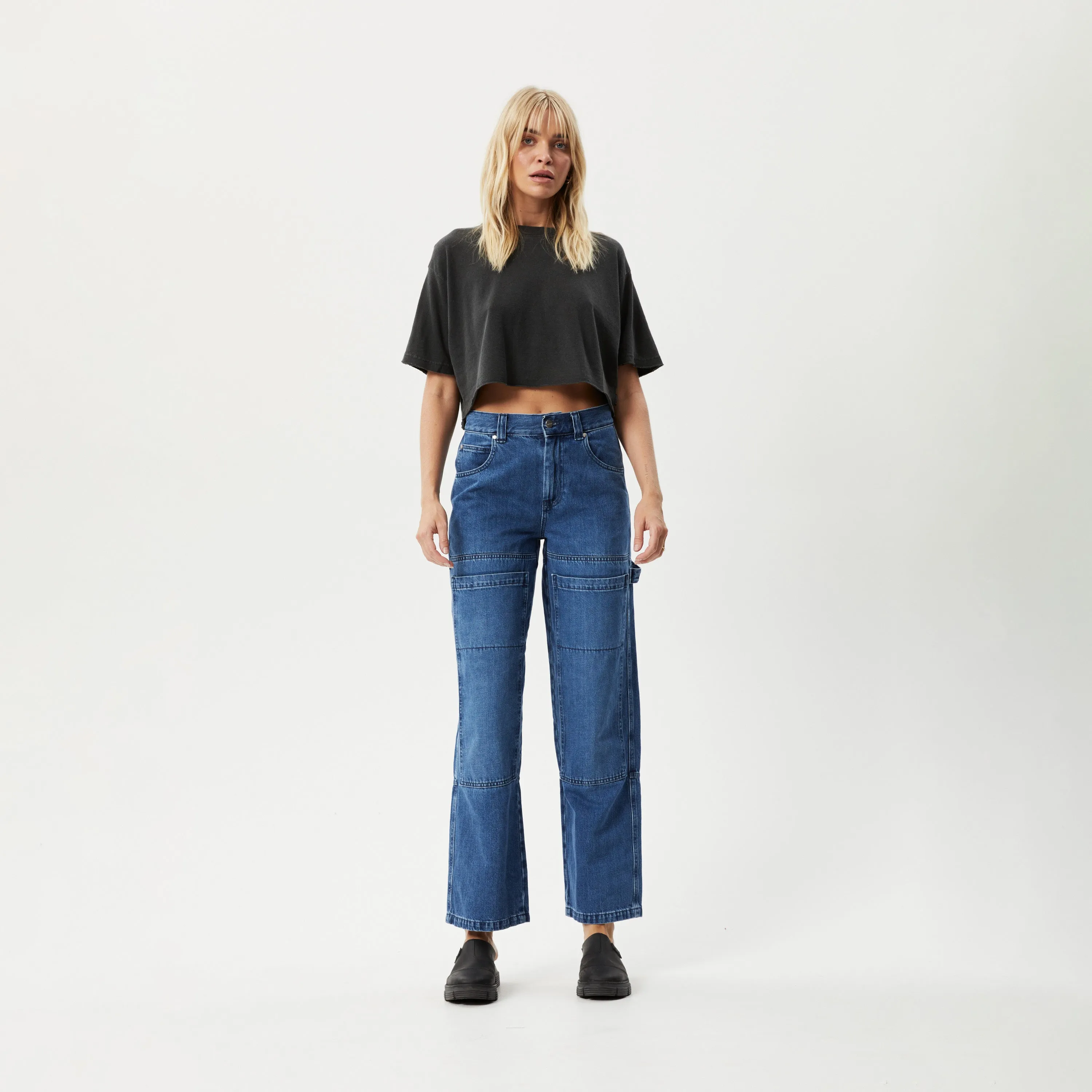 AFENDS Womens Slay Cropped - Oversized Tee - Stone Black