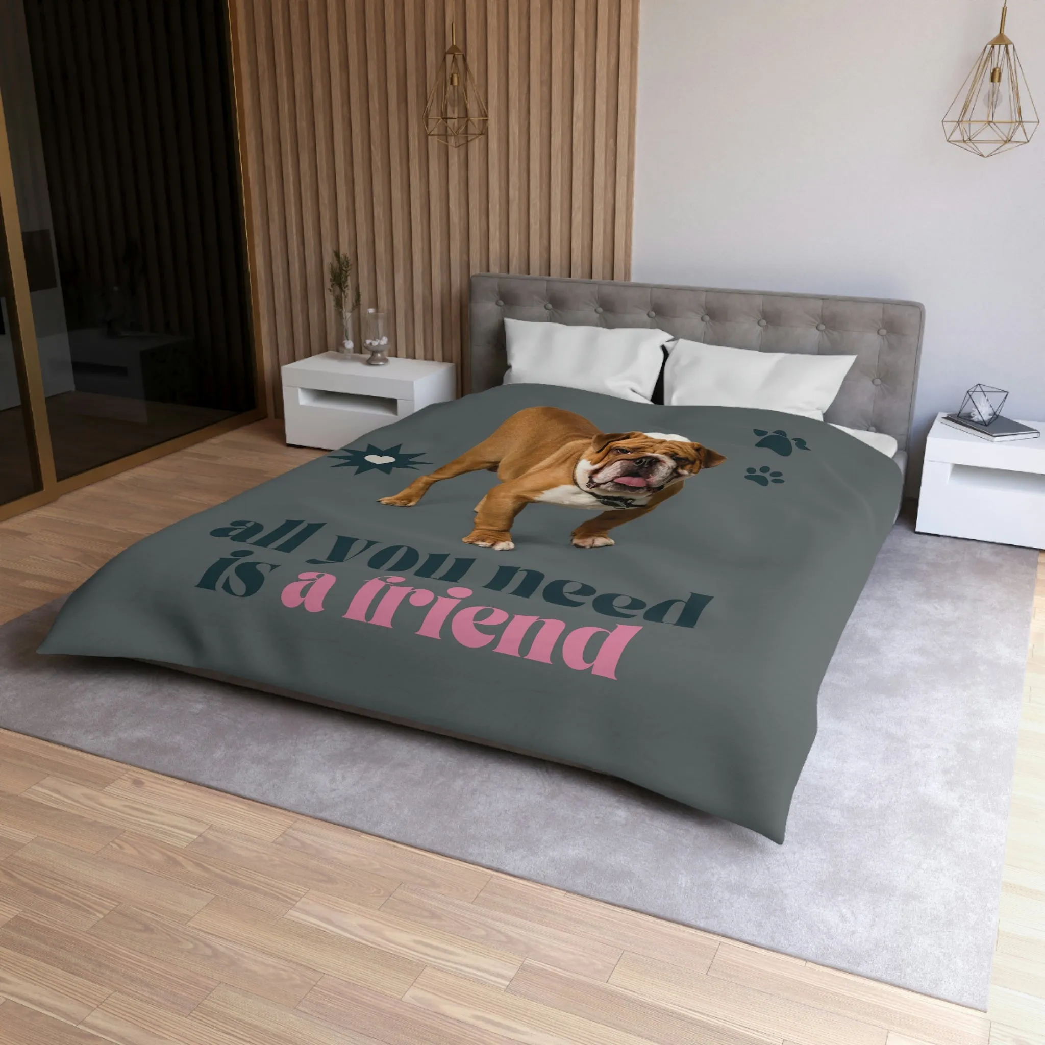 all you need is a friend dog POD Microfiber Duvet Cover