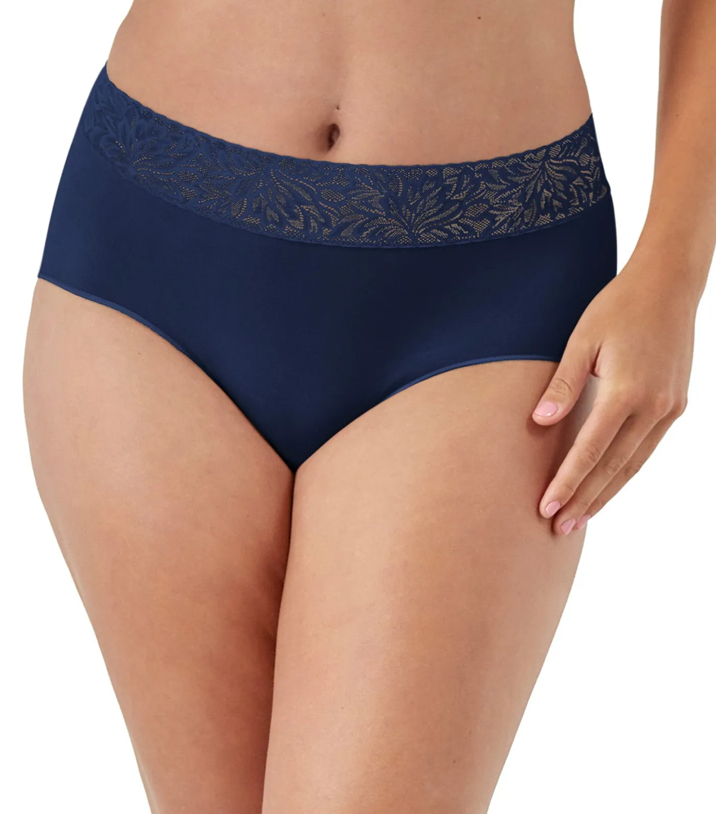 Bali Modern Seamless Lace Trim Brief Underwear Navy