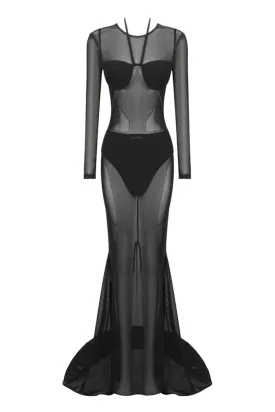 BLACK MESH GOWN