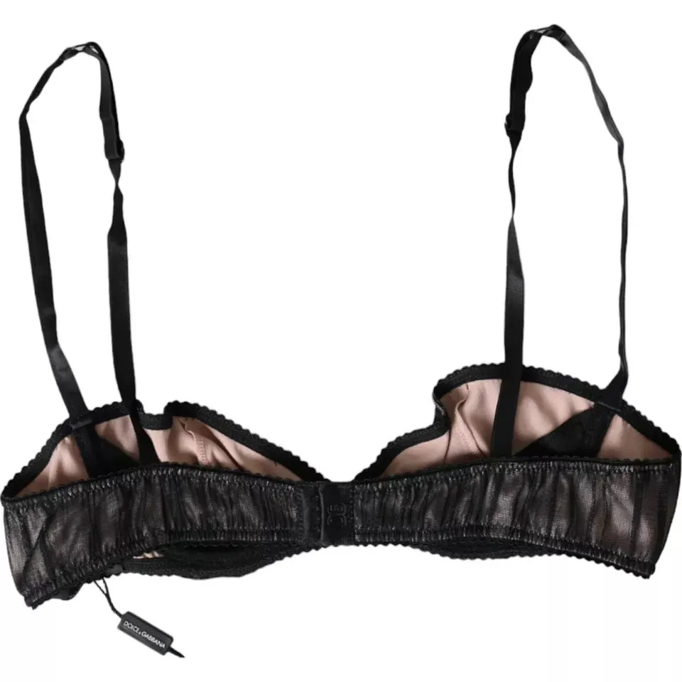 Black Silk Stretch Women Balconcino Bra Underwear