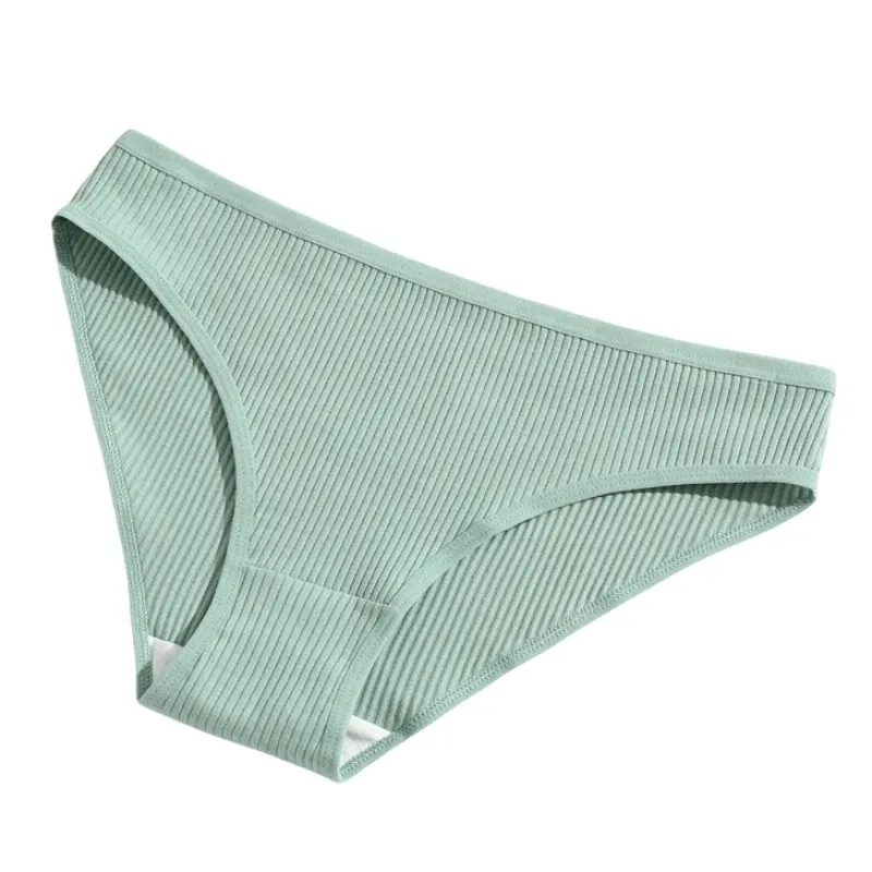 Breathable Solid Color Ribbed Cotton Panties - SF2175