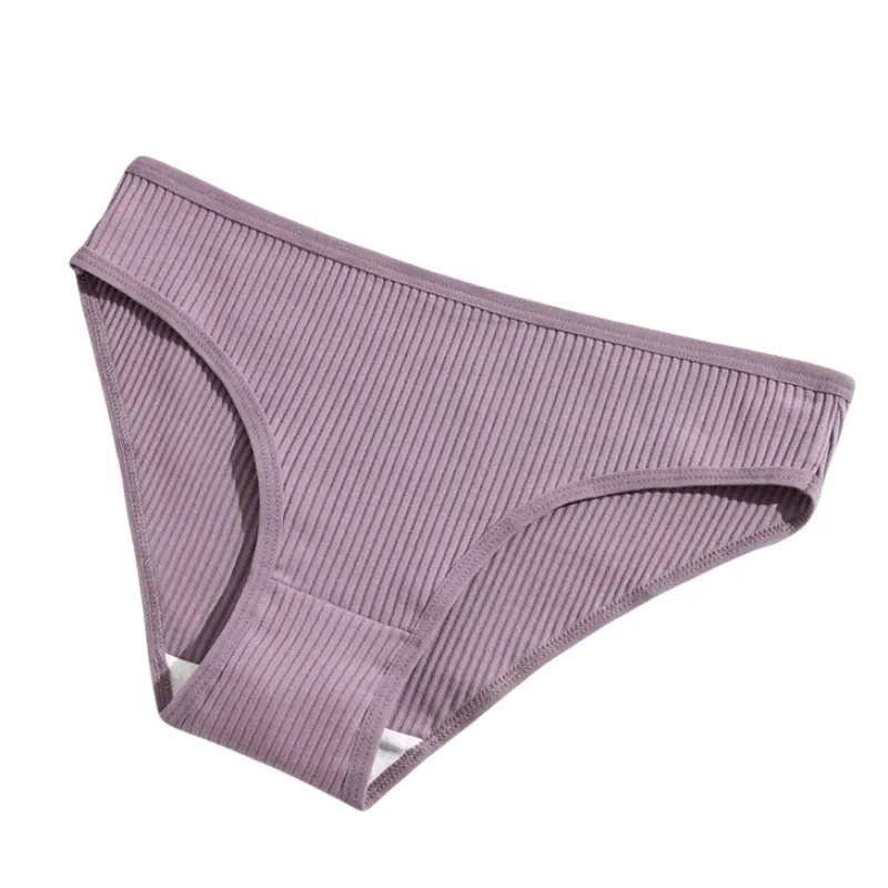 Breathable Solid Color Ribbed Cotton Panties - SF2175