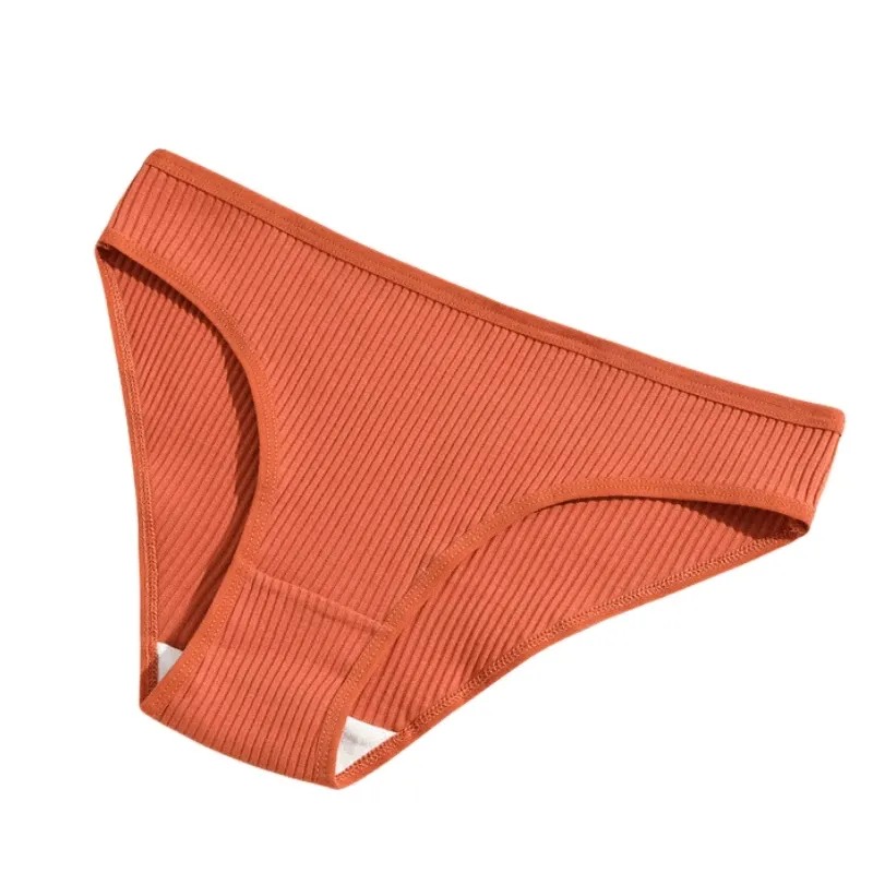 Breathable Solid Color Ribbed Cotton Panties - SF2175