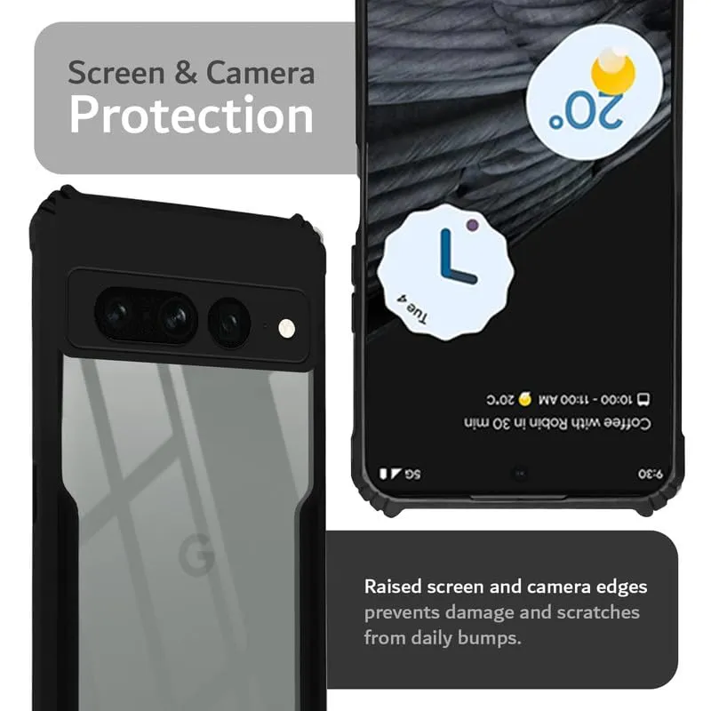 Clear Back Cover Case for Google Pixel 7 Pro | Ultra-Hybrid Shockproof Design | Camera Protection - Black Bumper & Transparent Back