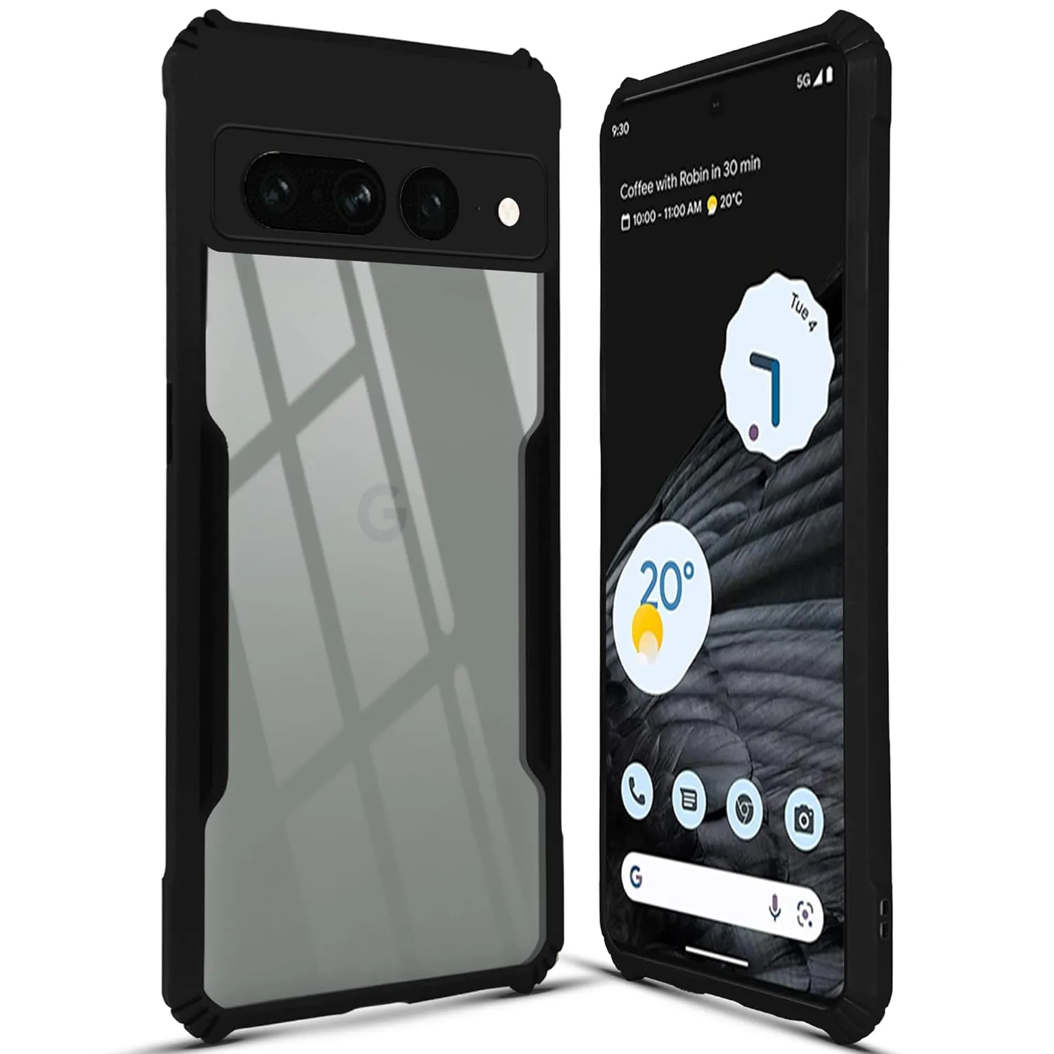 Clear Back Cover Case for Google Pixel 7 Pro | Ultra-Hybrid Shockproof Design | Camera Protection - Black Bumper & Transparent Back