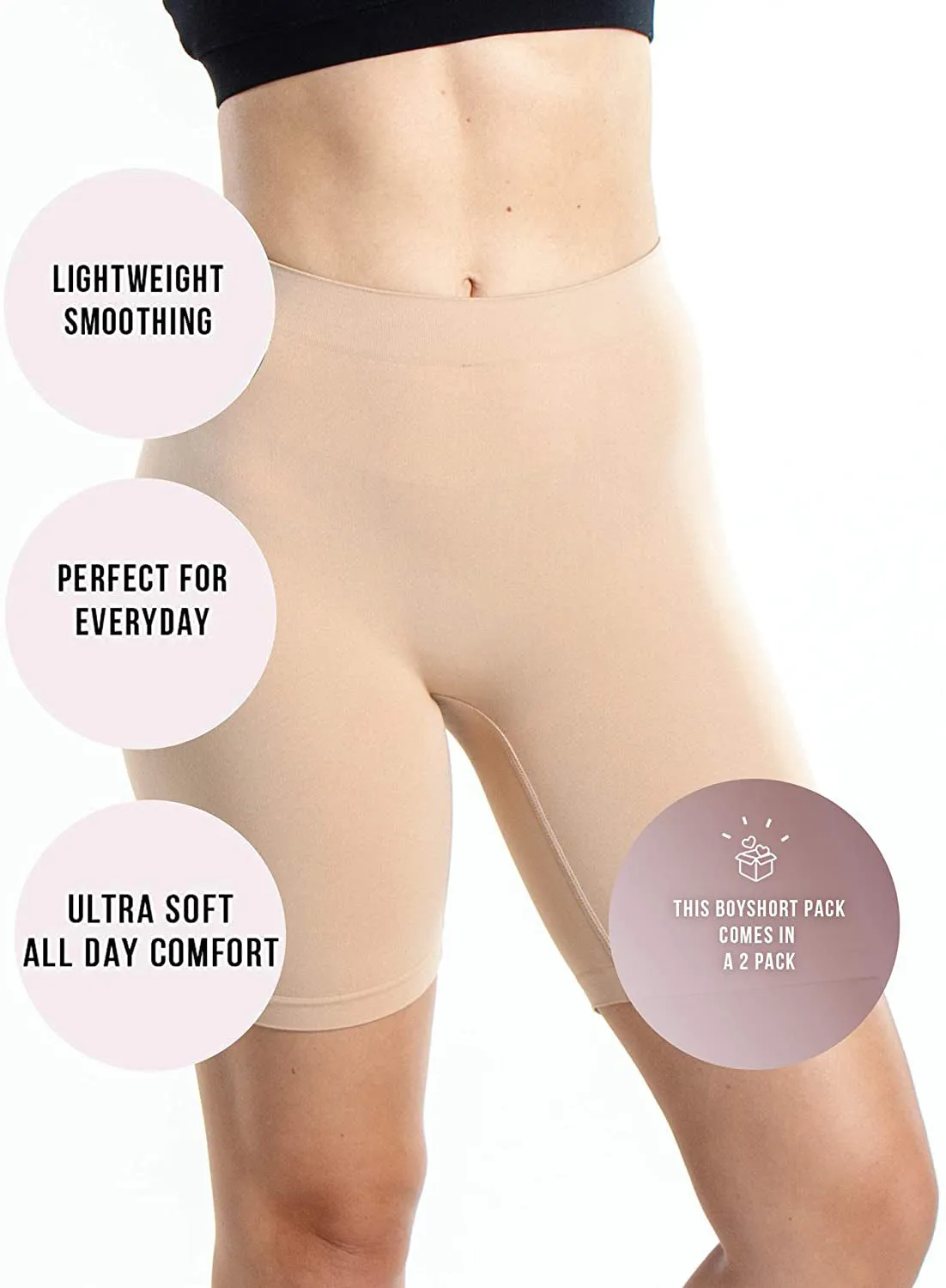 Emprella Nude Slip Shorts for Under Dresses, 2 Pack Womens Seamless Bike Short