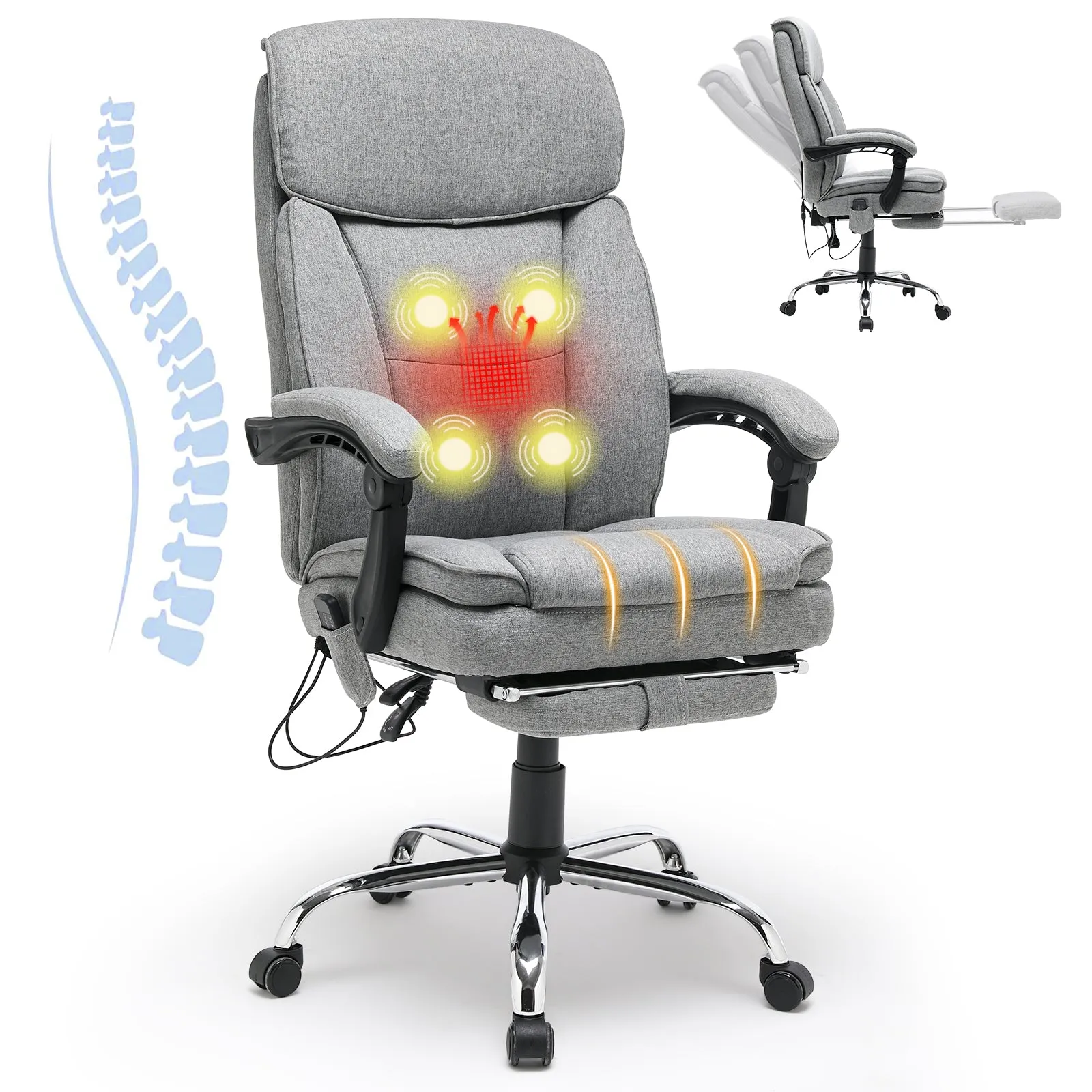 Ergonomic Reclining  Massage Office Chair with Breathable Fabric Light Gray