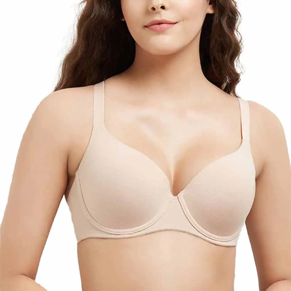 Essentials Padded Wired 3/4th Cup Everyday Wear Cotton Blend T-Shirt Bra - Beige