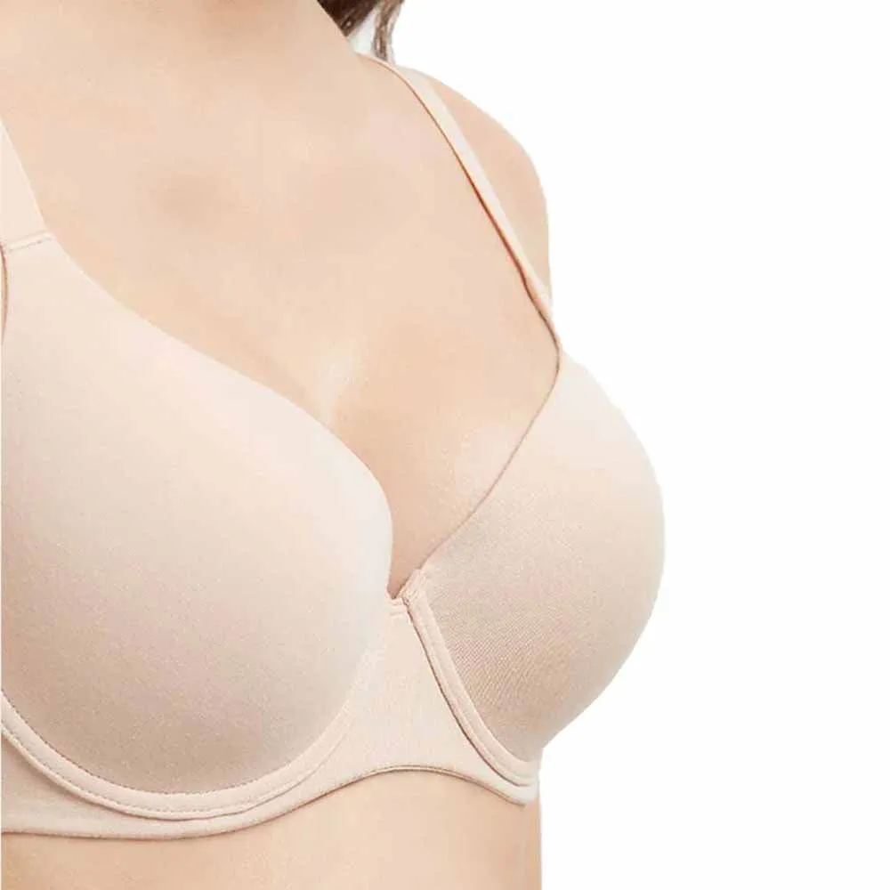 Essentials Padded Wired 3/4th Cup Everyday Wear Cotton Blend T-Shirt Bra - Beige