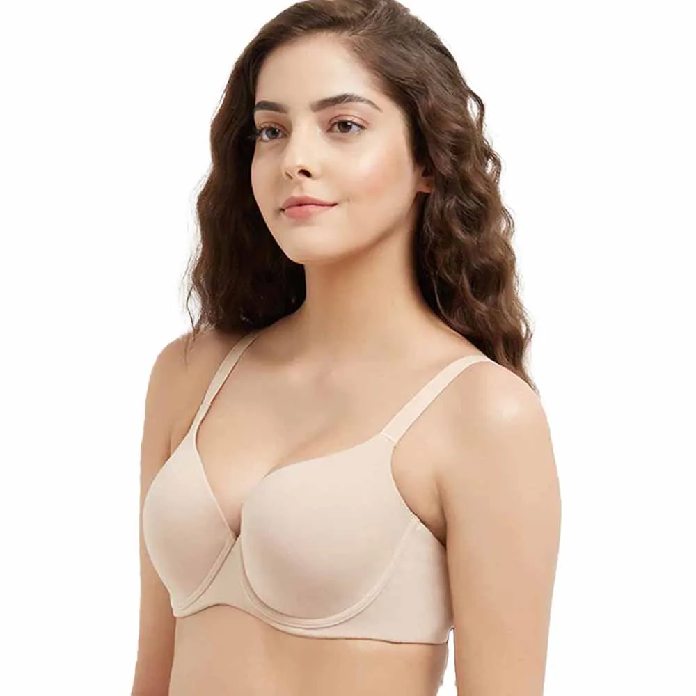 Essentials Padded Wired 3/4th Cup Everyday Wear Cotton Blend T-Shirt Bra - Beige