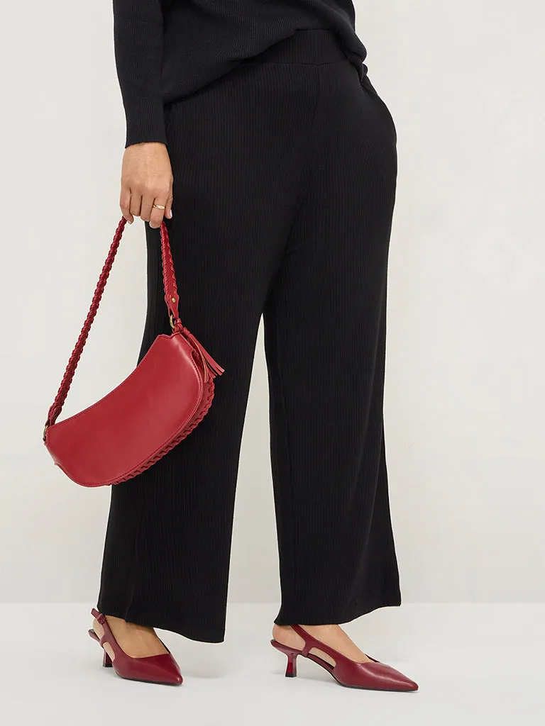 Gia Black Ribbed High-Rise Pants