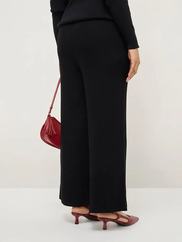 Gia Black Ribbed High-Rise Pants