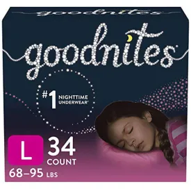 Goodnites Nighttime Girls Bedwetting Underwear, L, (68-95 lb.), 34 Count