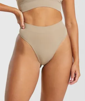 Gymshark Seamless High Waisted Thong - Cement Brown