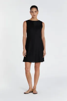 HARMONY BLACK COWL LINEN MINI DRESS