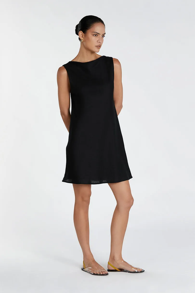 HARMONY BLACK COWL LINEN MINI DRESS