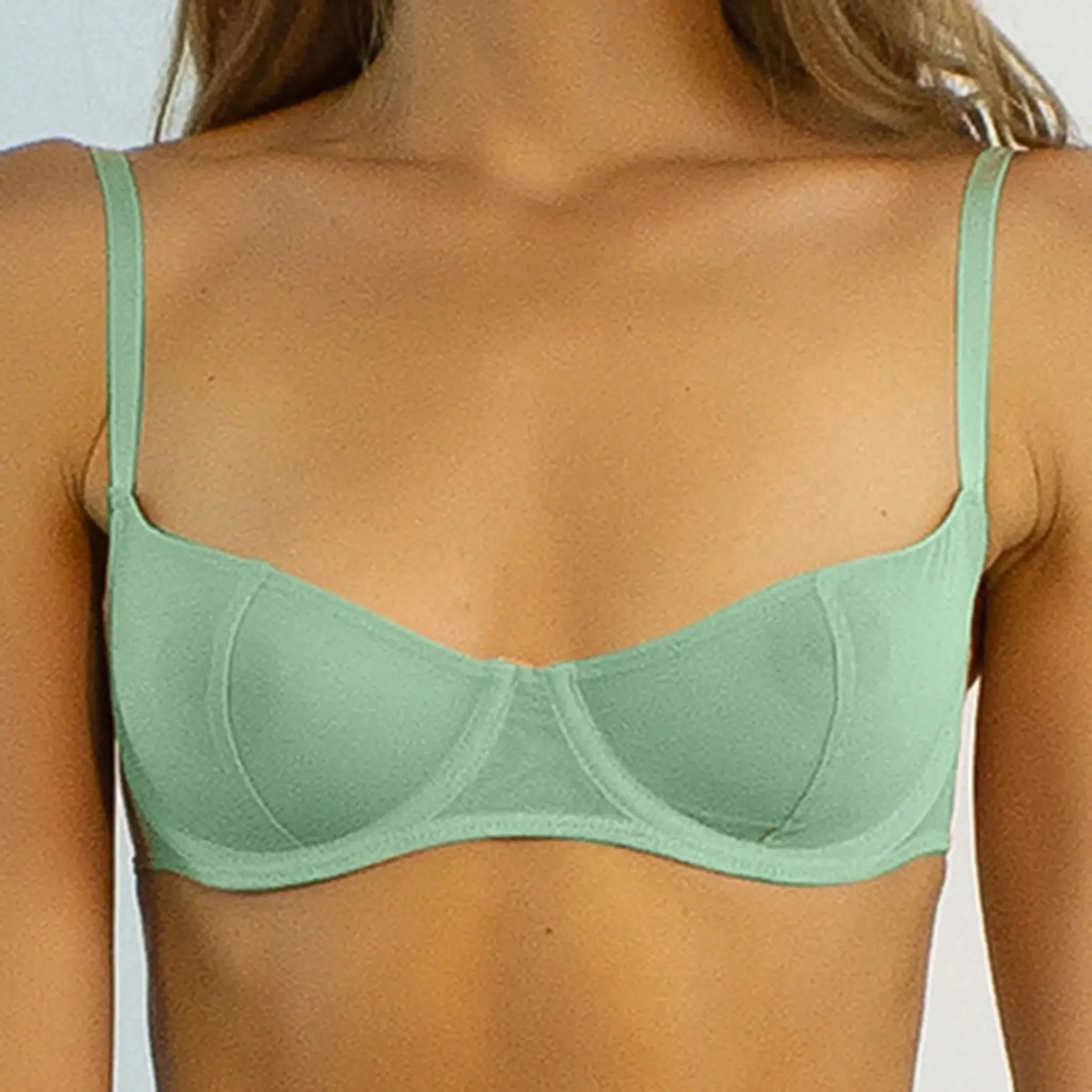 I.D. Line Underwired Fine Mesh Mint Cream Balcony Bra