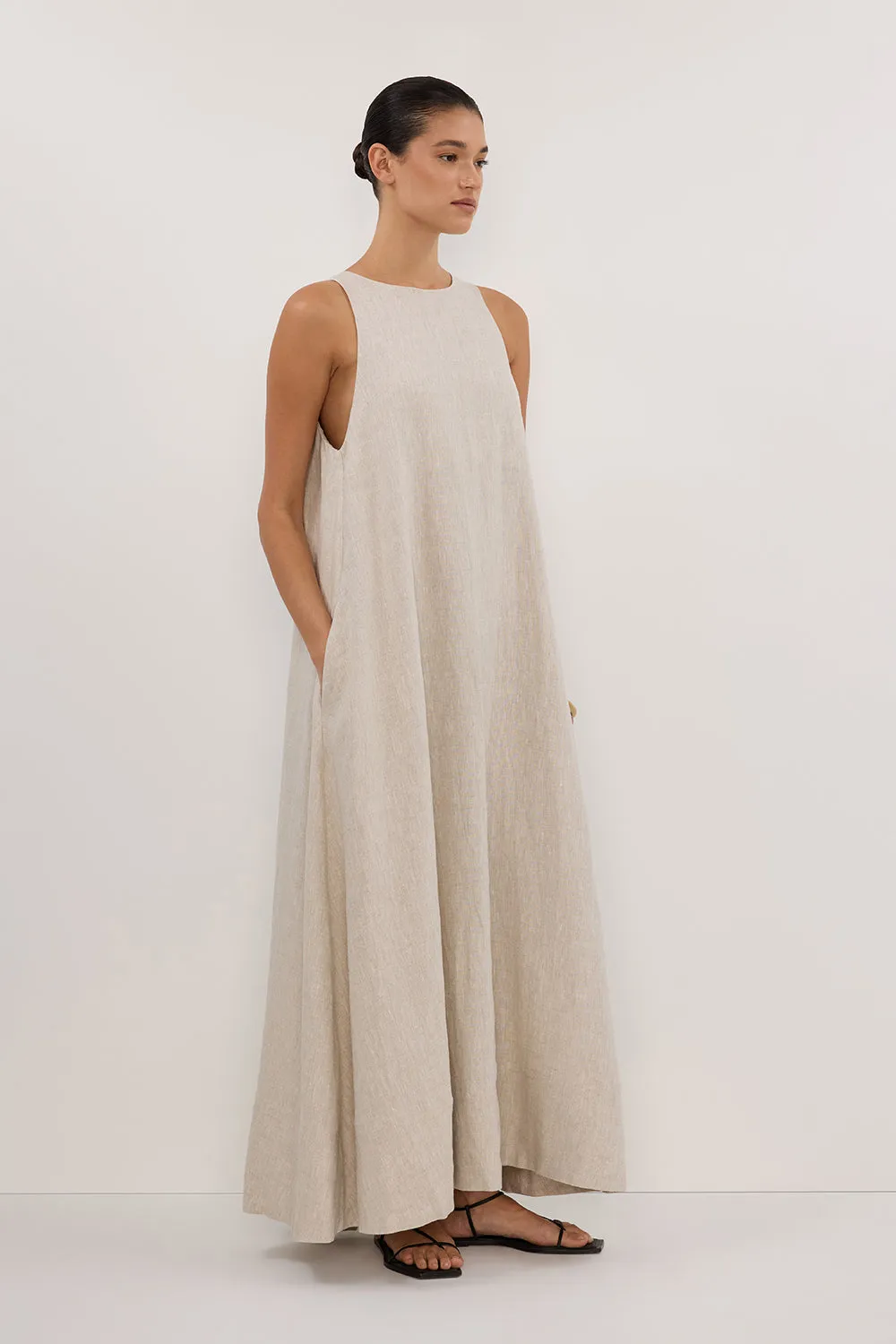 ISABELLE NATURAL LINEN MIDI DRESS